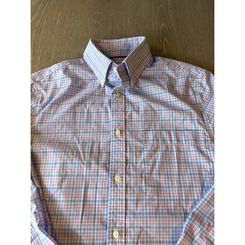 Jos A Bank 1905 Tailored Fit Non Iron Stretch Dress Shirt Blue Pink Plaid 15-32